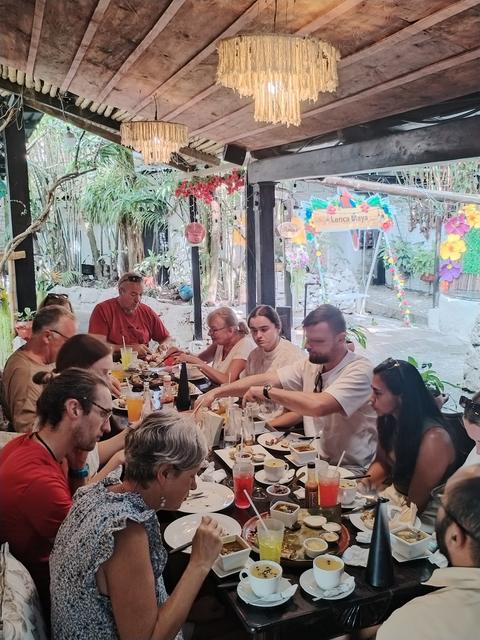 A group meal in a restaurant