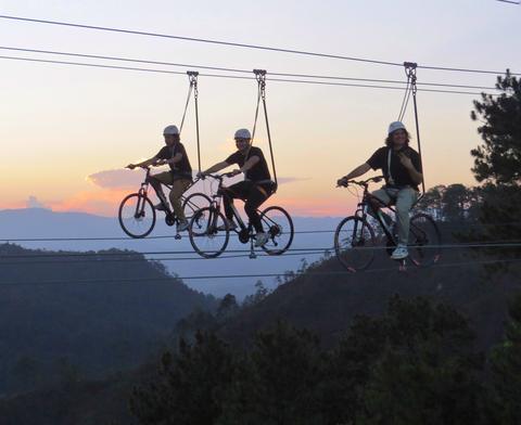 Cable bikes at sunset