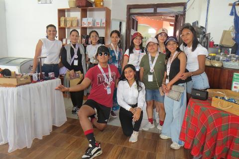 A group with a guide in a room
