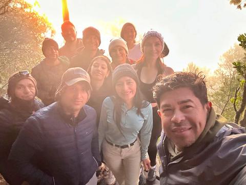 An outdoor group selfie