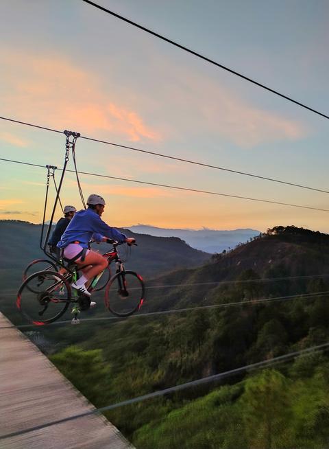 Cable bike ride at sunset